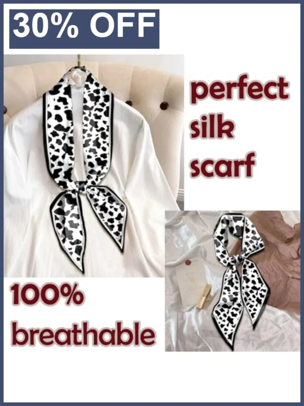 Satin Silk Feeling Long Neck Hair Scarf Handbag Accessory